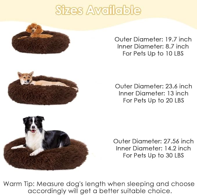 Generic Cat Beds for Indoor Cats - Fluffy Plush Dog Beds for Small Medium Dogs, Anti Anxiety Round Faux Fur Cat Bed Washable,Thick Bottom Keep Pets Off The Cold Tile, coffee
