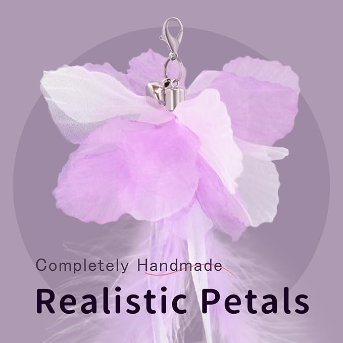 SONGWAY Cat Wand Toys for Indoor Cats - Cat Toy Set with Retractable Teaser Wand and 6 PCS Fairy Feather Toy Refills, Dragonfly Tassel Cat Toys Interactive, Purple