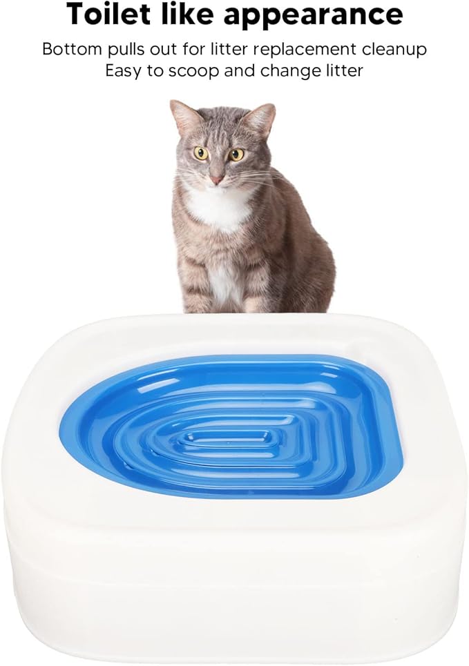 Luqeeg Cat Training Kit System - Professional Reusable Cat Toilet Trainer, Urinal Seat with Extra Blue Tray, Recess Design Facilitates Tray Removal