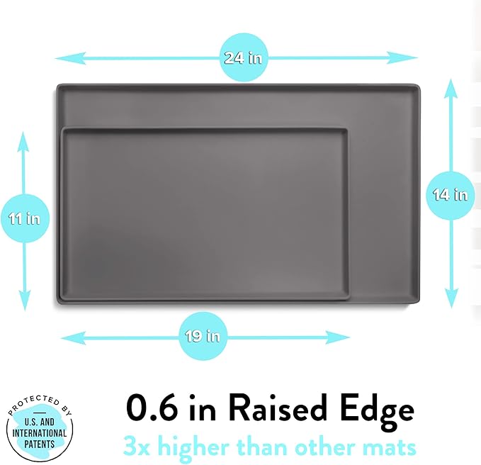 CatGuru Cat Food Mat, Small & Large Feeding Mats, 100% Waterproof Silicone Pet Placemat, Non-Slip Cat Food and Water Bowl or Water Fountain (Large, Carbon)