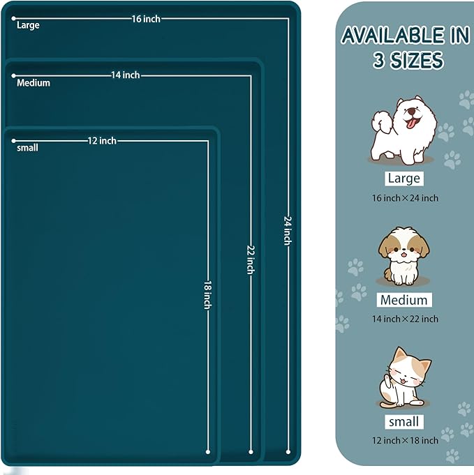 MateeyLife Silicone Cat & Dog Food Mat for Floors Waterproof, Anti-Slip Dog Bowl Mats for Food and Water, Pet Feeding Mats with Lip to Prevent Spills, Pet Placemat for Messy Drinkers to Protect Floors