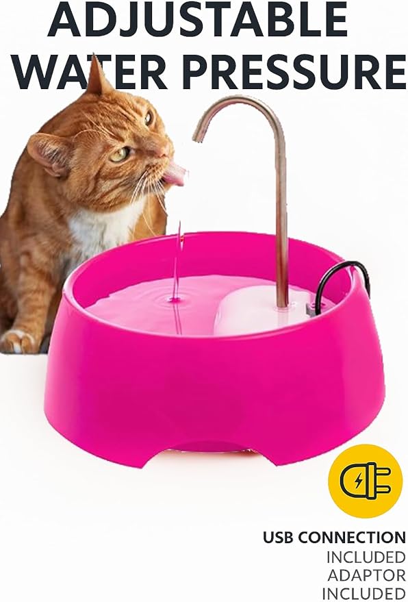 Aqua MINI Portable Pet Water Fountain - Automatic Drinking Bowl for Cats and Dogs - Stainless Steel Faucet - Replaceable Filters - Easy Cleaning - Ideal for Multiple Pets - 1.2L/42 fl oz - Pink