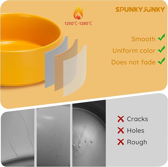 SPUNKYJUNKY 28.7OZ Ceramic Dog and Cat Bowl, Modern Cute Weighted Food Water Bowl for Replacement Yellow (1 Pack)