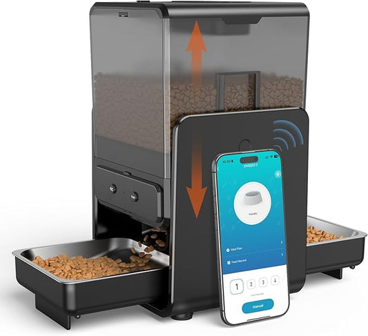 Automatic Cat Feeder with 5G WiFi for 2 Cats, Adjustable Height for Small Pets, Dual Bowls, 20 Cups/5L Dry Food Auto Pet Dispenser, Voice Record, Timed Cat Feeder with APP Control