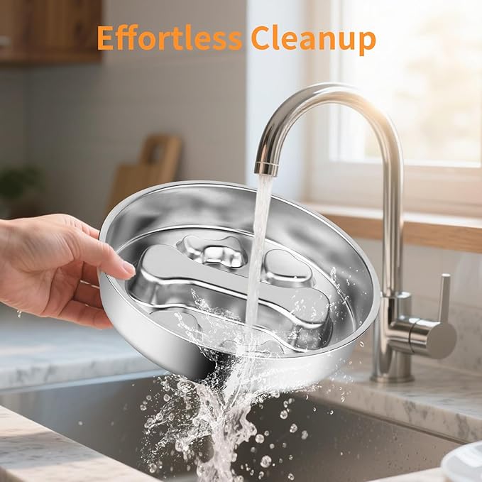 Slow Feeder Dog Bowl - 2 Cups Stainless Steel Dog Slow Feeder Food Bowl, Metal Non-Slip Lick Plate,Puppy or Cat Food Holder,Pet Supplies,Puzzle Maze Dish for Small & Medium Sized Breeds