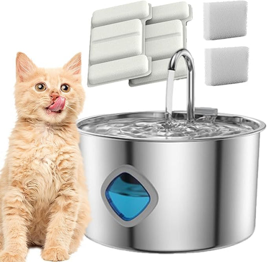 Pawira Water Fountain for Cats, with 10 Filters - Silent Pump, Dog & Cat Water Fountain, 3.2L / 108oz with Water Window, Super Quiet (A, Filter * 2, 3.2L)