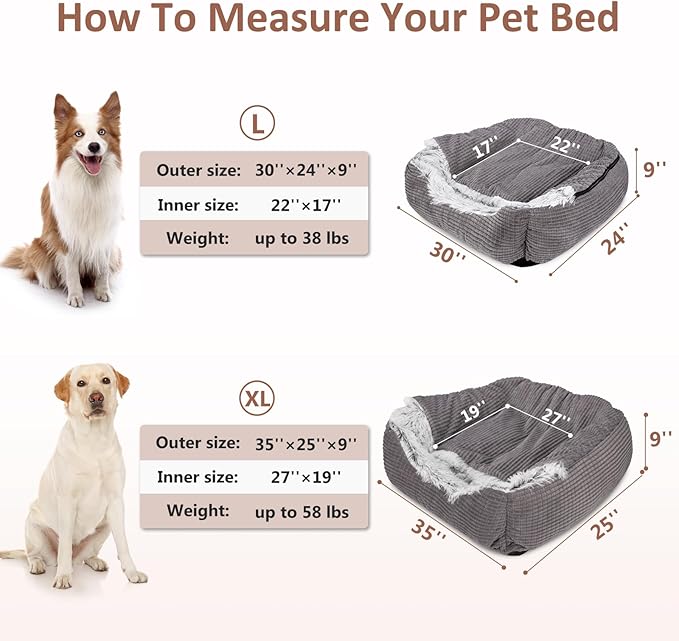 MIXJOY Dog Beds for Large Medium Small Dogs, Rectangle Cave Hooded Blanket Puppy Bed, Luxury Orthopedic Cat Beds for Indoor Cats, Warmth and Machine Washable (35 inches, Grey)
