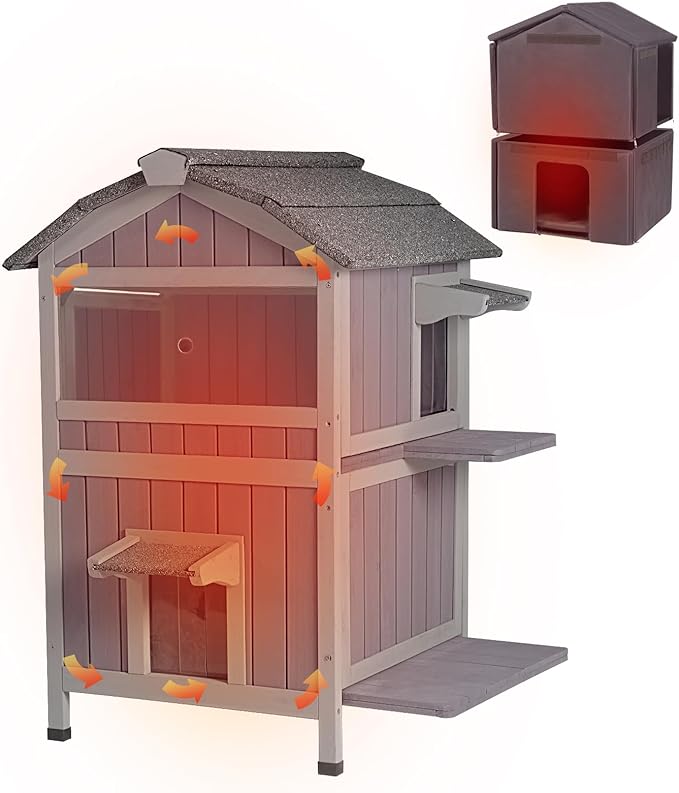GUTINNEEN Outdoor Cat House Insulated Weathproof Two Story Feral Cat Shelter for Winter with Escape Door