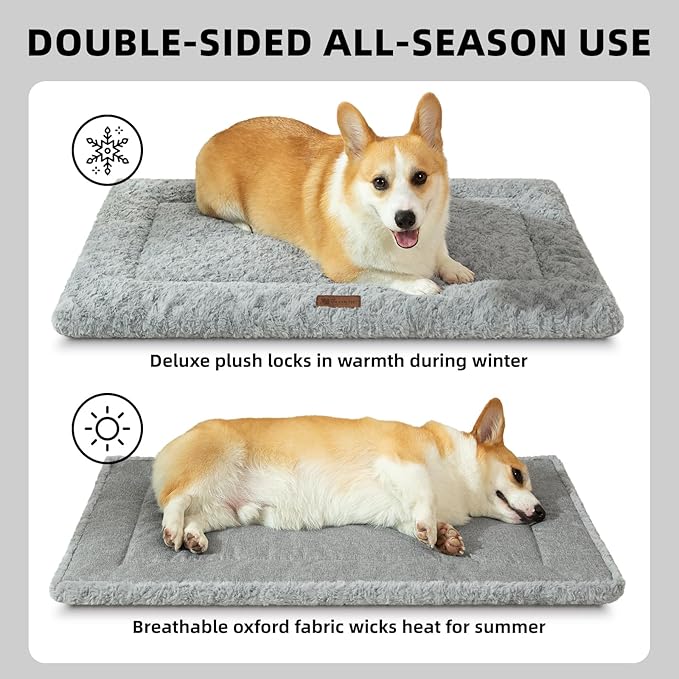 Fluffy Reversible Dog Bed Mat - Ultra Soft & Machine Washable Dog Crate Pad fit for Metal Kennel, Cozy Sleeping Mat, 35" x 22", Light Gray