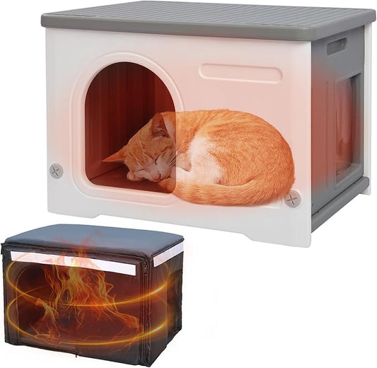 Rockever Plastic Outdoor Indoor Cat House with Insulated Liner, 100% Insulated Feral Cat House for Winter, Waterproof Cat Houses for Outdoor Cats, Spacious, Assemble Easily-Grey
