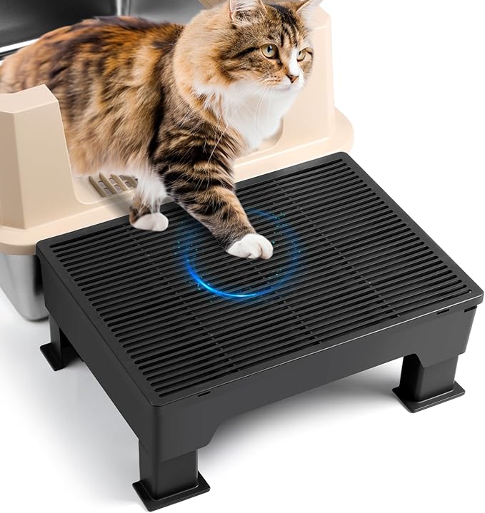 Adjustable Cat Litter Box Step Ramp, Elevated Cat Step Stair for Litter Box with Base, Filter Function, Non-Slip, Easy-to-Clean Pet Toilet Ramp Pedal for Kittens, Old Cats (Black)
