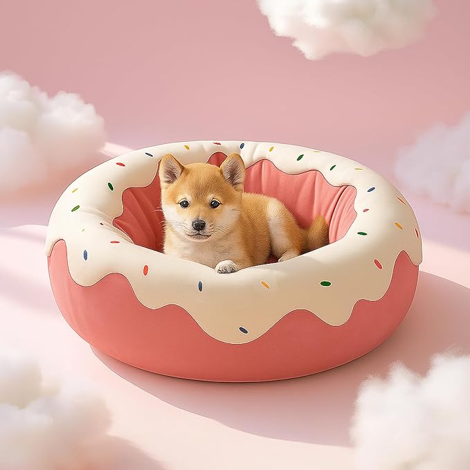Cute Cat Beds Kitten Beds, Soft Small Dog Beds, Washable Pet Beds for Puppy and Kitty, Funny Donuts Shape, 24 Inch