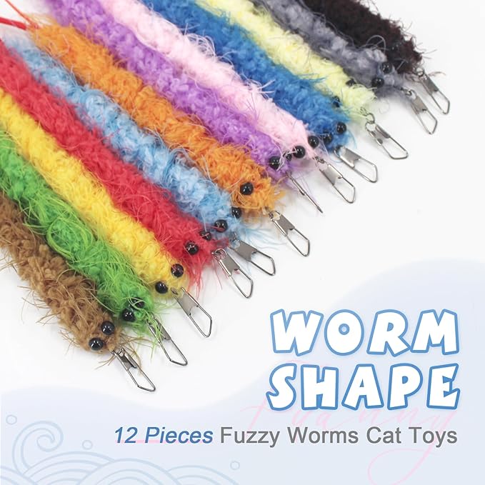 SONGWAY Cat Worm Toy Refills - 12Pcs Worm Cat Toys with Feather Tail, Teaser Wand Toys Replacement