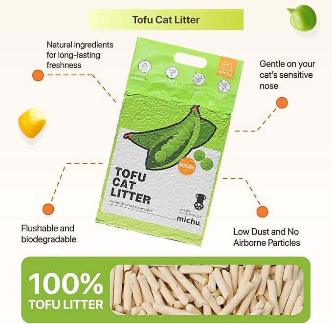 Tofu Cat Litter Natural Clumping Tofu Cat Litter, Fast Clumping and Easily Scoop-able 5.5lb/88oz 5 Scents - Original + Ocean Fresh, 2 Pack
