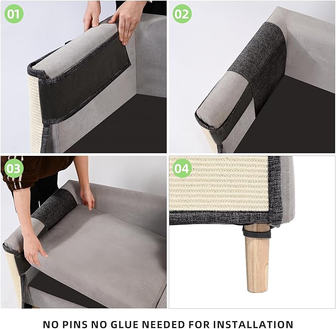 Large Size Cat Scratch Sofa Protector,27.5inch*19.6inch Sisal Couch Protector from Cats/Dogs Scratching for Big Arm Sofa use (Dark Grey/Right Handed)