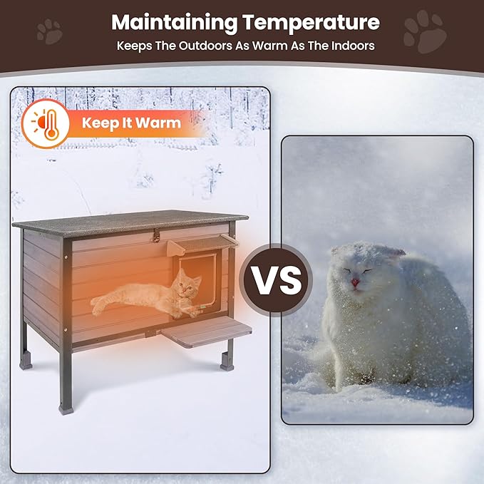 Insulated cat House Outdoor Weatherproof for Winter, Feral Cat Shelter with Insulated Liner, All Round Metal Frame Wooden Condos, Indoor and Outdoor Use for Cat, Rabbit and Small Animal