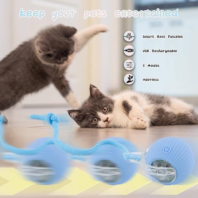Automatic Rollie Cat Chase Ball Toy - Smart Interactive Pet Toy with 360° Rotating Motion, Rechargeable & Auto-Rolling Electric Ball for Indoor Cats/Dogs - Boredom Relief, Exercise (Yellow)