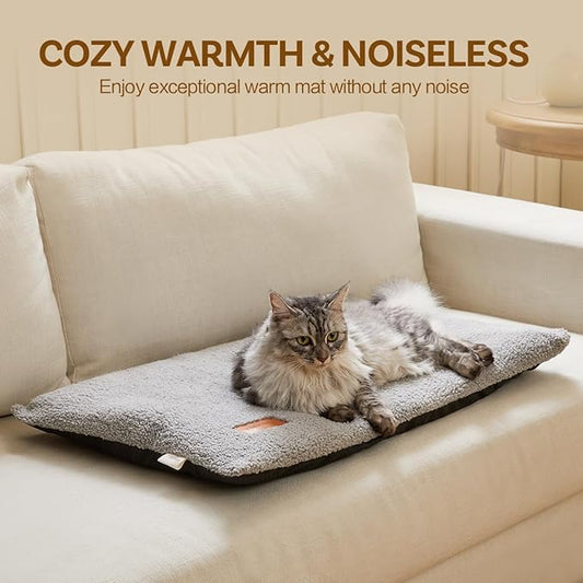 Self Warming Cat Bed Self Heating Pad 24 x 18 inch Thermal Pet mat for Indoor Outdoor Pets Double Filled Cat Mat with Washable Removable Cover Non-Slip Bottom (Light Gray)