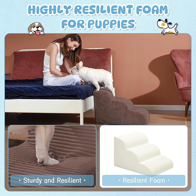Dog Steps, 4-Step Dog Ramp and Steps for High Beds and Sofa, Non-Slip Pet Stairs, Removable and Easy to Clean Pet Stairs, Coffee