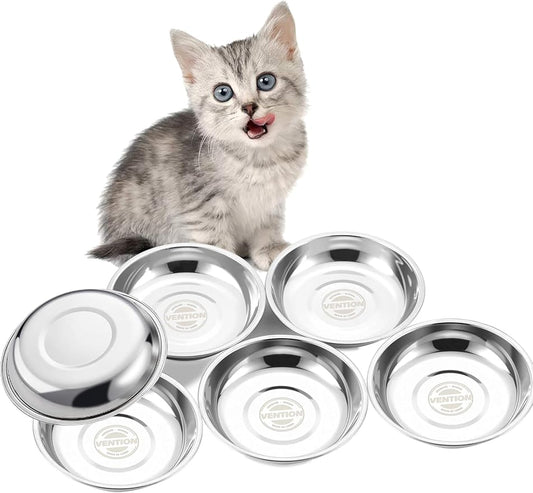 VENTION Small Shallow Cat Food Bowls, Outer Dia. 5.7 in Whisker Fatigue Cat Bowl, Stainless Steel Cat Food Dish for Indoor Cats, Set of 12 Replacement Cat Bowls for Raised Station(10.8 Fl.oz)