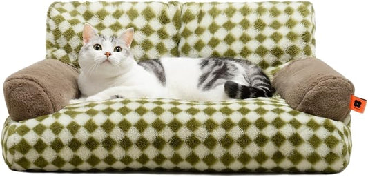 MEWOOFUN Cat Bed for Indoor Cats, Washable Dog Beds for Small Medium Dogs & Cats, Fluffy Cat Couch with Non-Slip Bottom (Green, 26.0" L X 19.0" W X 13.0" Th)