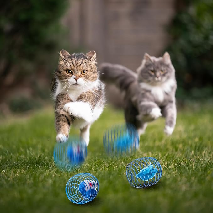 Jecery 5 Pcs Cat Spring Balls Stretchable Springs Toys Rolling Balls Colorful Playful Coils Interactive Spring Action Toy Caged Rats for Kitten Cat Pet Supplies Indoor (Mouse,Blue White)