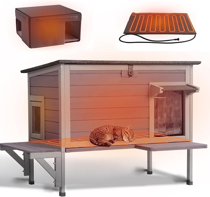 Insulated Outdoor Cat House - Heavy-Duty Triple-Layer Weatherproof Shelter with Thermal Liner, Openable Roof & Escape Doors for 1-3 Cats