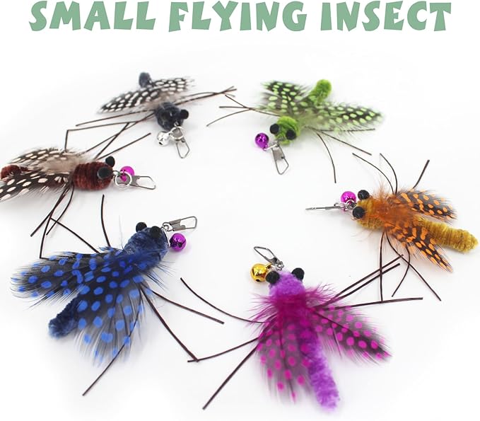 SONGWAY Insect Cat Toys with Feather - 6 Pieces Cat Insect Feather Toy Refills, Teaser Wand Attachments, Interactive Toys for Indoor Cats Kittens