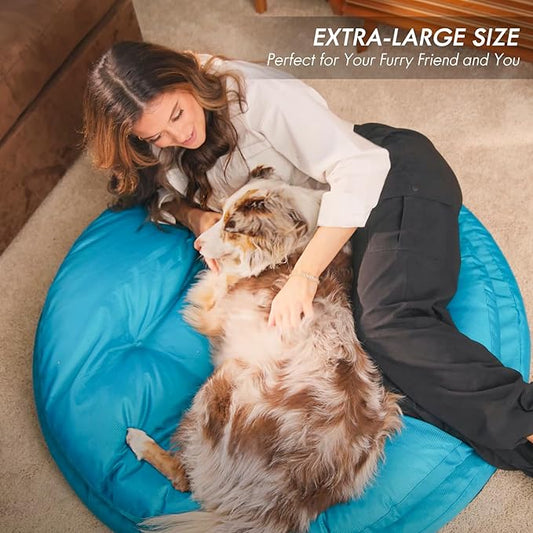 ClevaHome Orthopedic Dog Bed for Large Dogs, Dual Layer Water Repellent Round Pet Bed with Washable Cover Nonslip Bottom（Mosaic Blue）