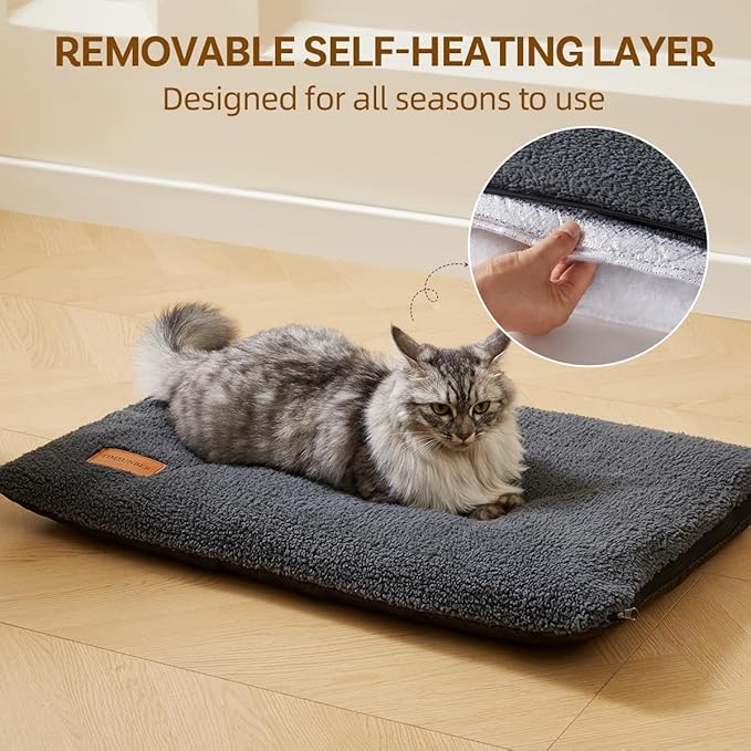 Self Warming Cat Bed Self Heating Pad 29 x 19 inch Thermal Pet mat for Indoor Outdoor Pets Double Filled Cat Mat with Washable Removable Cover Non-Slip Bottom (Dark Gray)