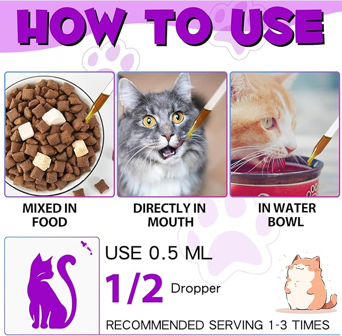 15-in-1 Multivitamin Drops for Cats - Immune Support, Skin & Coat Health, Digestion, Joint Care - with Vitamins A, B, C, D, E - Liquid Supplement for All Life Stages, 2 fl.oz/60ml, 2 Pack