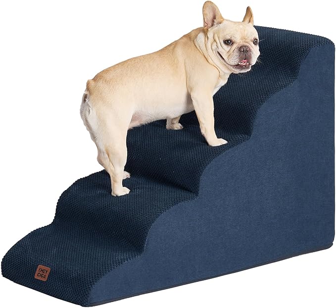 EHEYCIGA Curved Dog Stairs Ramp for High Beds 22.6" H, 5-Step Dog Steps for Small Dogs and Cats, Pet Stairs for High Bed Climbing, Non-Slip Balanced Pet Step Indoor, Navy