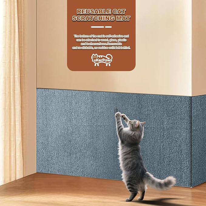Cat Scratch Mat, Self-Adhesive Trimmable cat Scratch Furniture Protector for Couch, cat Scratch pad，cat Tree，DIY Climbing Carpet for Cat Tower Replacement Pads (Khaki, 39.4" x 15.8")