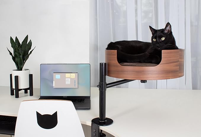 Desk Nest® Cat Bed – Space-Saving, Elevated Bed for Cats – Keeps Desks Clear, 360° Adjustable, Supports 25 lbs – Secure, Stylish and Durable – Perfect for Home Office – Walnut Wood Finish
