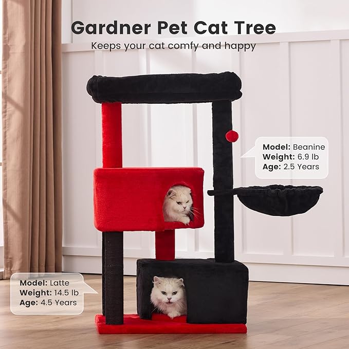 Gardner Pet 41" Tall Gothic Cat Tree for Medium-Large Cats, Heavy Duty Cat Tower with 2.8in Posts & Washable Top Perches, Space-Saving Cat Furniture for Apartments, Easy to Assembly