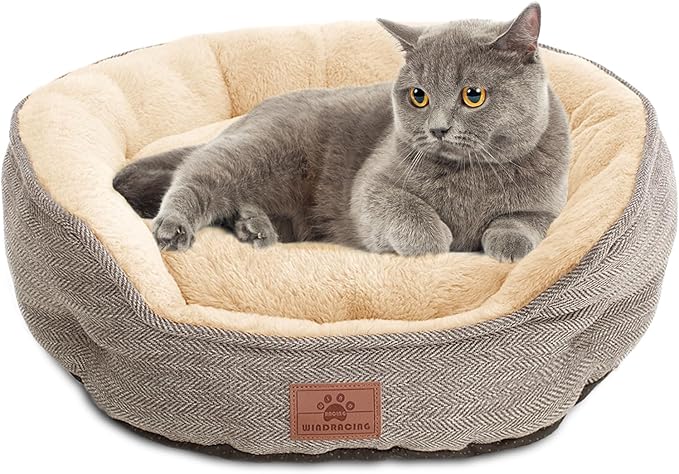 Cat Beds for Indoor Cats, Dog Bed for Small Dogs Breeds, Soft Kennel Bed, Comfy Durable Pet Sleeping Bed, Washable Roun Cat Bed & Non-Slip Bottom, Size 21" L x 18" W x 7" Th