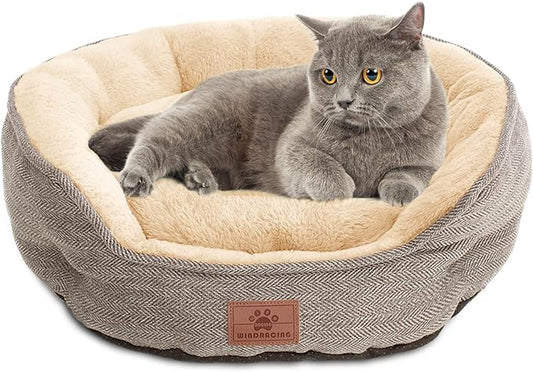 Cat Beds for Indoor Cats, Dog Bed for Small Dogs Breeds, Soft Kennel Bed, Comfy Durable Pet Sleeping Bed, Washable Roun Cat Bed & Non-Slip Bottom, Size 21" L x 18" W x 7" Th