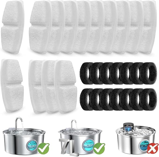 28 Pcs Cat Water Fountain Filters Compatible with FOFNON 3.2L and 7L Prt Water Fountain,Including 14 Pcs Filters & 14 Pcs Sponges(Not for Wireless Fountain)