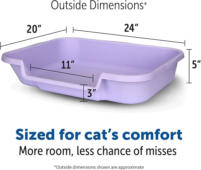 KittyGoHere Senior Cat Litter Box 2 Pack, Large Storybook Lavender Low Entrance Kitty Litter Box, Sized for Cats Comfort, Perfect for Senior & Arthritic Cats, Made in USA, With Long-handle Jumbo Scoop