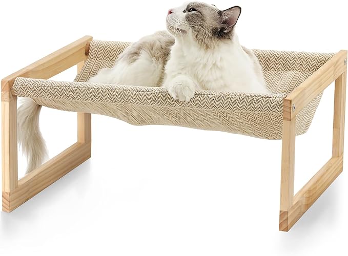 FUKUMARU Dog Bed, Large Breathable Cat Bed, Wooden Cat Hammock for Outdoor, 21 X 16.5 Inch Elevated Pet Furniture Suitable for Kitty, Puppy, Rabbit, Bunny and Small Animal