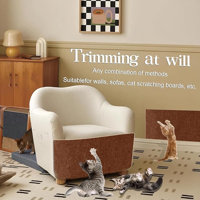 Cat Scratching Mat, Self-Adhesive Cat Scratching Carpet, Trimmable at Scratch Furniture Protector for Cat Tree Shelves, Cat Scratching Post Couch Protector (1PC, Brown)