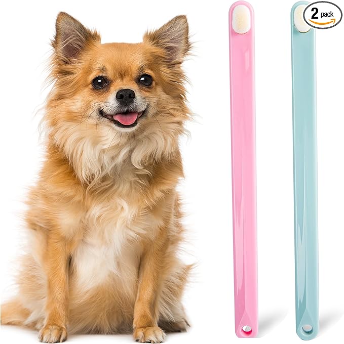 Small Dog Toothbrush, Cat & Puppy Tooth Brushing Kit, Ultra Soft & Mini Head Teeth Brush for Kitten & Tiny Pet, Doggy Toothbrushes Deep Dental Clean, 2 PCS,Pinkgreen