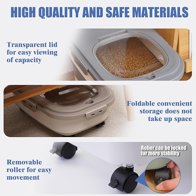Collapsible Dog Food Storage Container with Lids, Airtight Rice Flour Cereal Sugar Bin Bucket, 20 25 30 Lbs Kitchen Accessories Holder Cat Pet Gift Travel Essentials Must Haves Gear Stuff Necessities