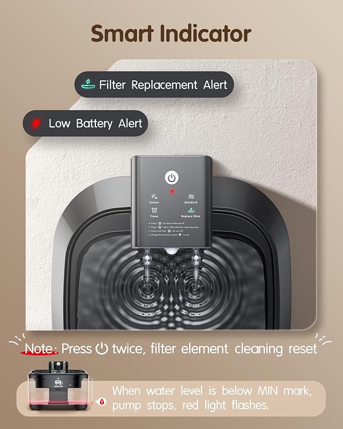 Wireless Cat Water Fountain, 108oz/3.2L Cat Water Fountain Battery Operated with 3 Modes, 5000mAh Battery, Ultra Quiet Motion Sensor Pet for Cats, Bright Black