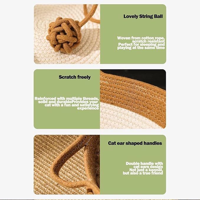 Cutypet Cat Basket, Cuty Pet Basket, Handwoven Cotton Rope Cat Bed, cat Scratch Bed with Built-in Teasing Ball, Breathable & Easy to Clean and Detachable Pad (Brown, Medium)