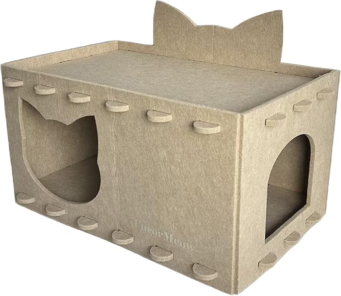 Cat House Cat Ear Design, Large Spacious Cozy Indoor Cat Bed Cave, Scratch Resistant Strong Thick Premium Felt Condo, Fun Hideaway for Multiple Cats, Up to 35LB, 21.5x13x11.6 inches (Beige)