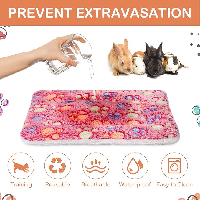 Haull 4 Pcs Waterproof Guinea Pig Bedding Winter Guinea Pig Bed Plush Cage Liners Soft Dog Cat Mat Reversible Winter Cozy Animal Pee Pad Hamster Bed Mat for Bunny(Paw,13 x 10 Inch)