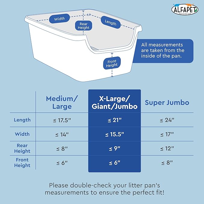 Alfapet Sifting Cat Litter Box Liners - Jumbo 10 Count, Tear-Resistant Cat Litter Bags, Waterproof Kitty Litter Liners, Fits Litterbox Pan Sizes X-Large, X-Giant, 37" x 18" 30 lb Capacity