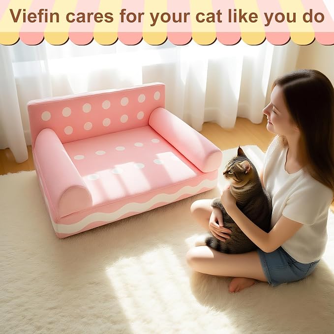 Cat Couch with Soft Pillow, Supportive Dog Couch, Cat Sofa with Removable Cover，Cute Cookies Shaped, 24 Inch