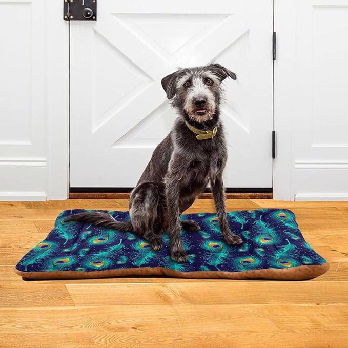Pet Bed Peacock Feather Dog Bed Mat Absorbing Non Slip Pad Pet Sleeping Mat for Small, Medium, and Large Dogs Puppy Cat 36 in x 24 in
